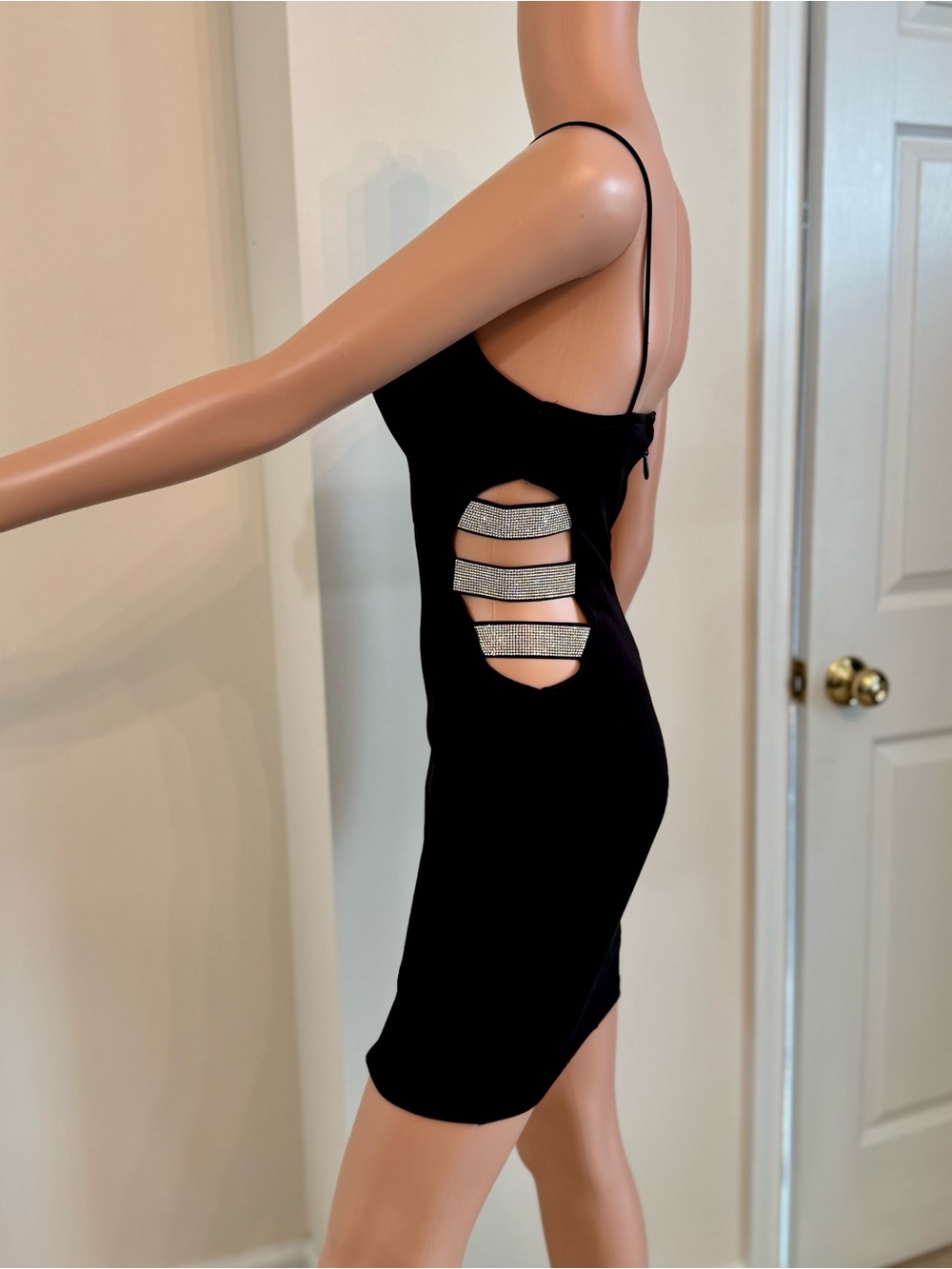 NWT Windsor Black bodycon dress with cutouts and silver rhinestone details small